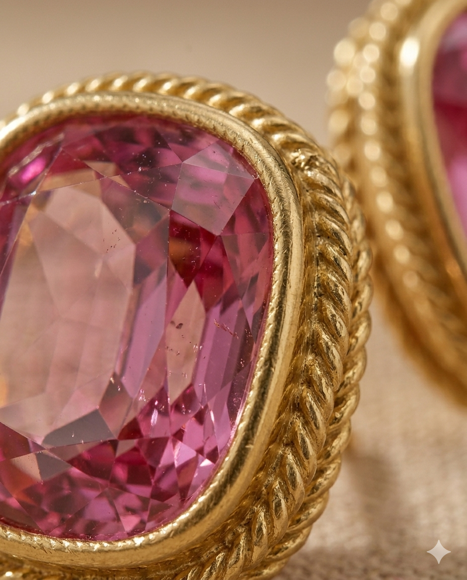 Pink Gemstone Oval Gold Stud Earrings for Women