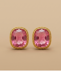 Pink Gemstone Oval Gold Stud Earrings for Women