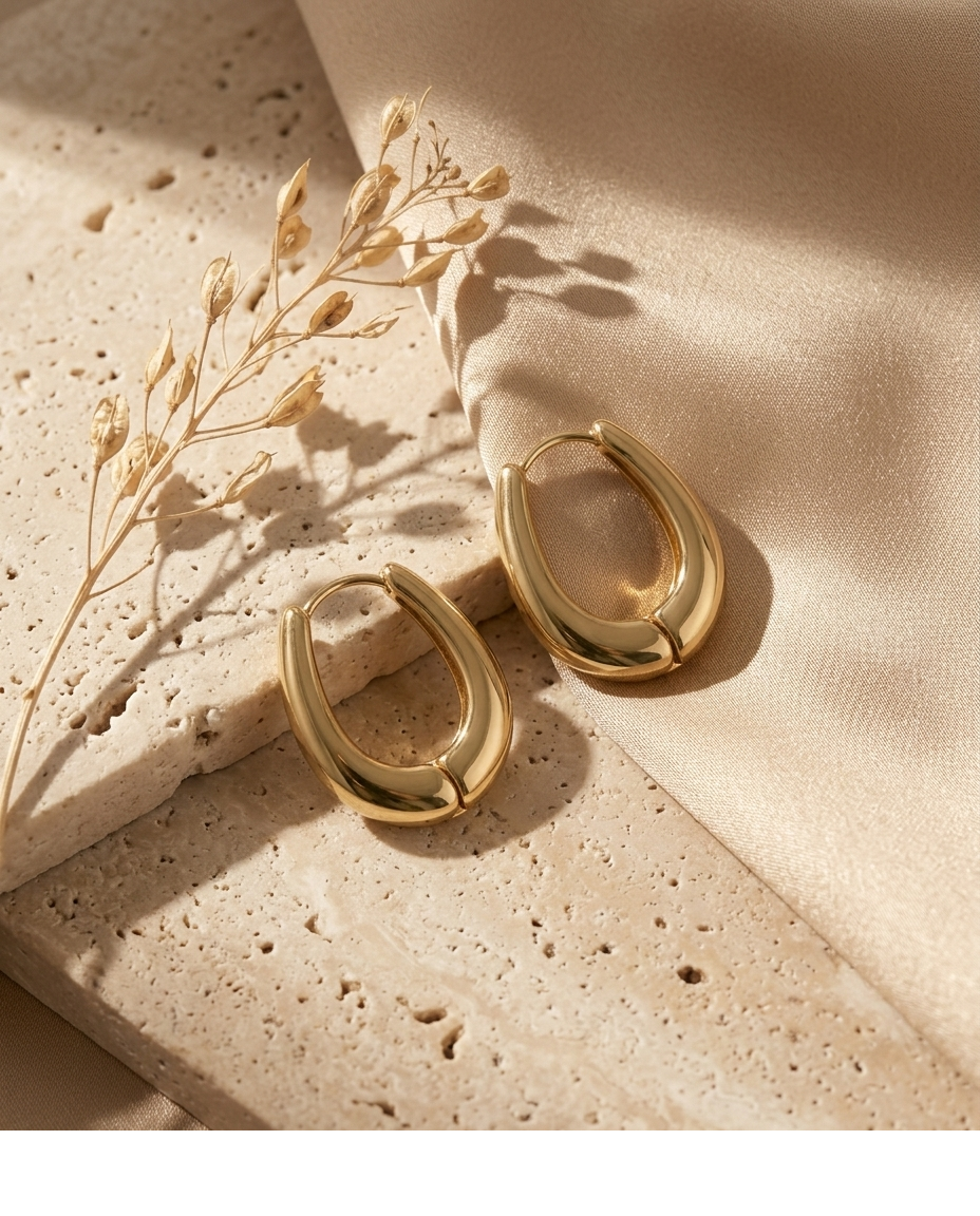 Polished Gold Oval Hoop Earrings for Women