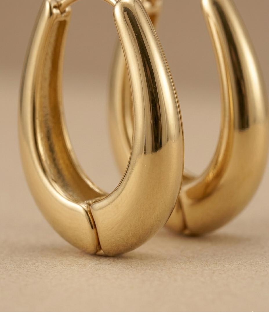 Polished Gold Oval Hoop Earrings for Women