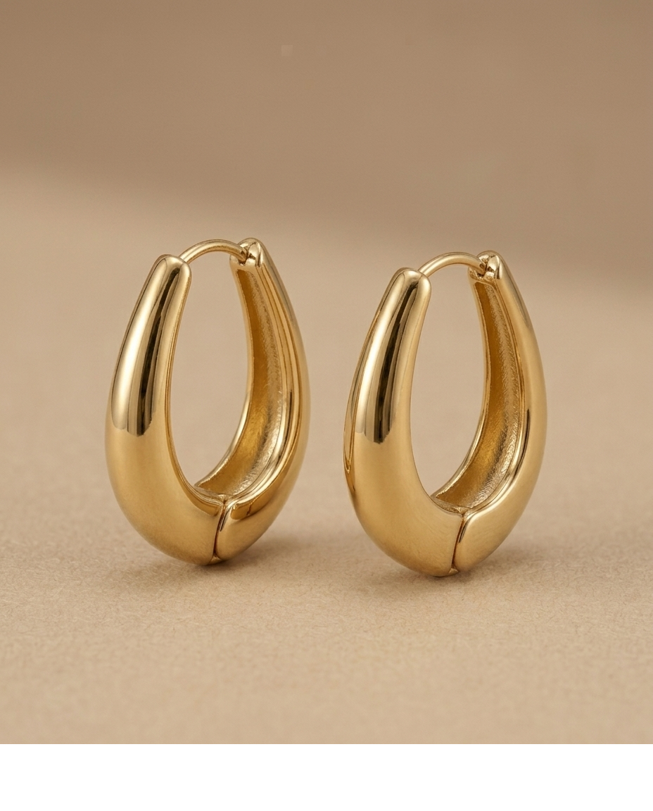 Polished Gold Oval Hoop Earrings for Women