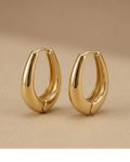 Polished Gold Oval Hoop Earrings for Women