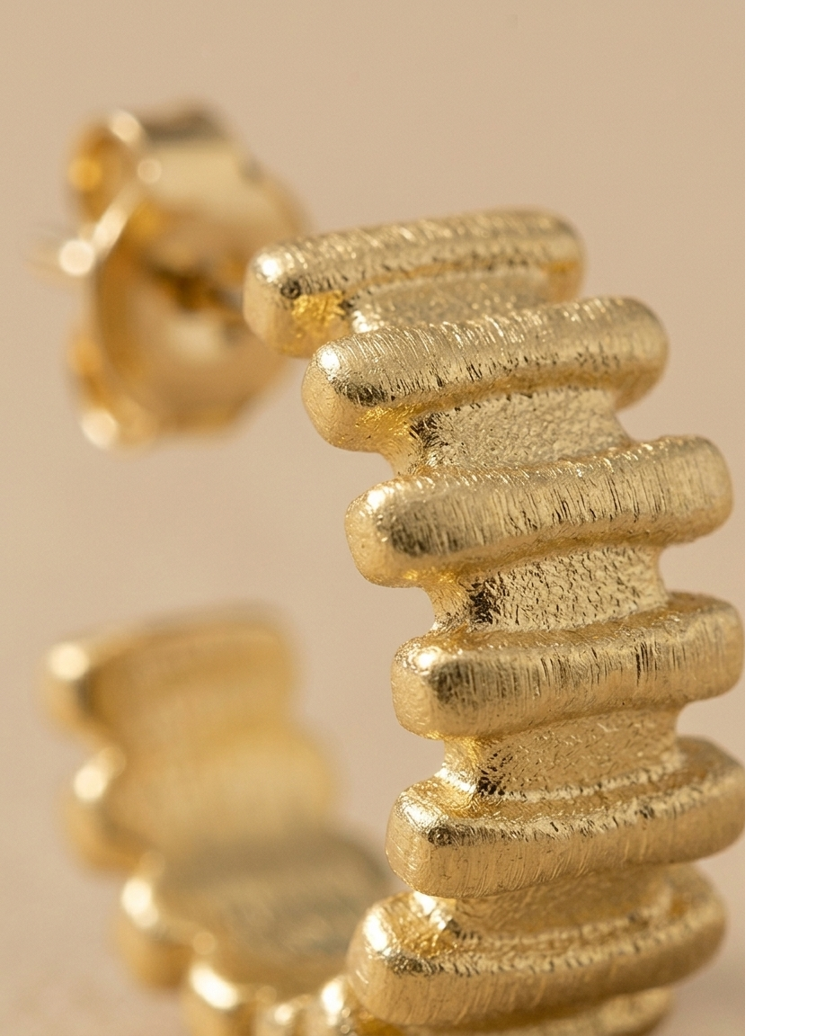 Textured Gold Ribbed Hoop Earrings for Women