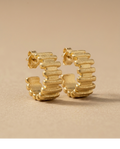 Textured Gold Ribbed Hoop Earrings for Women