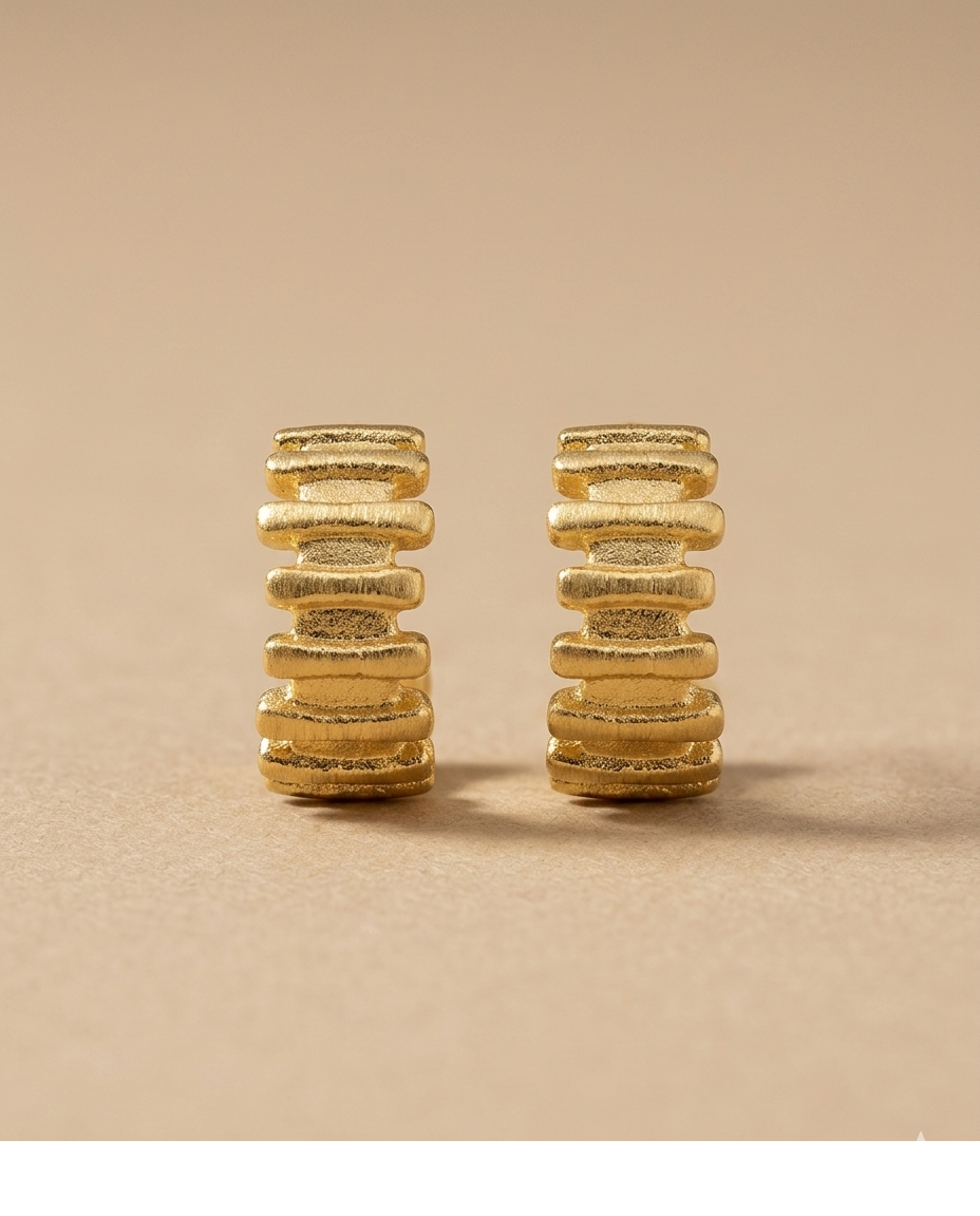 Textured Gold Ribbed Hoop Earrings for Women