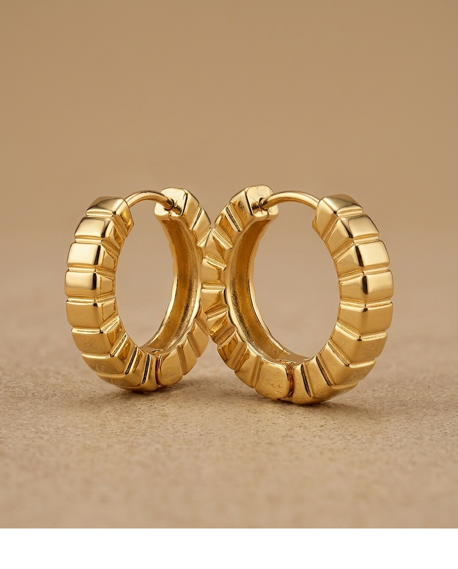 Chunky Segmented Gold Hoop Earrings for Women