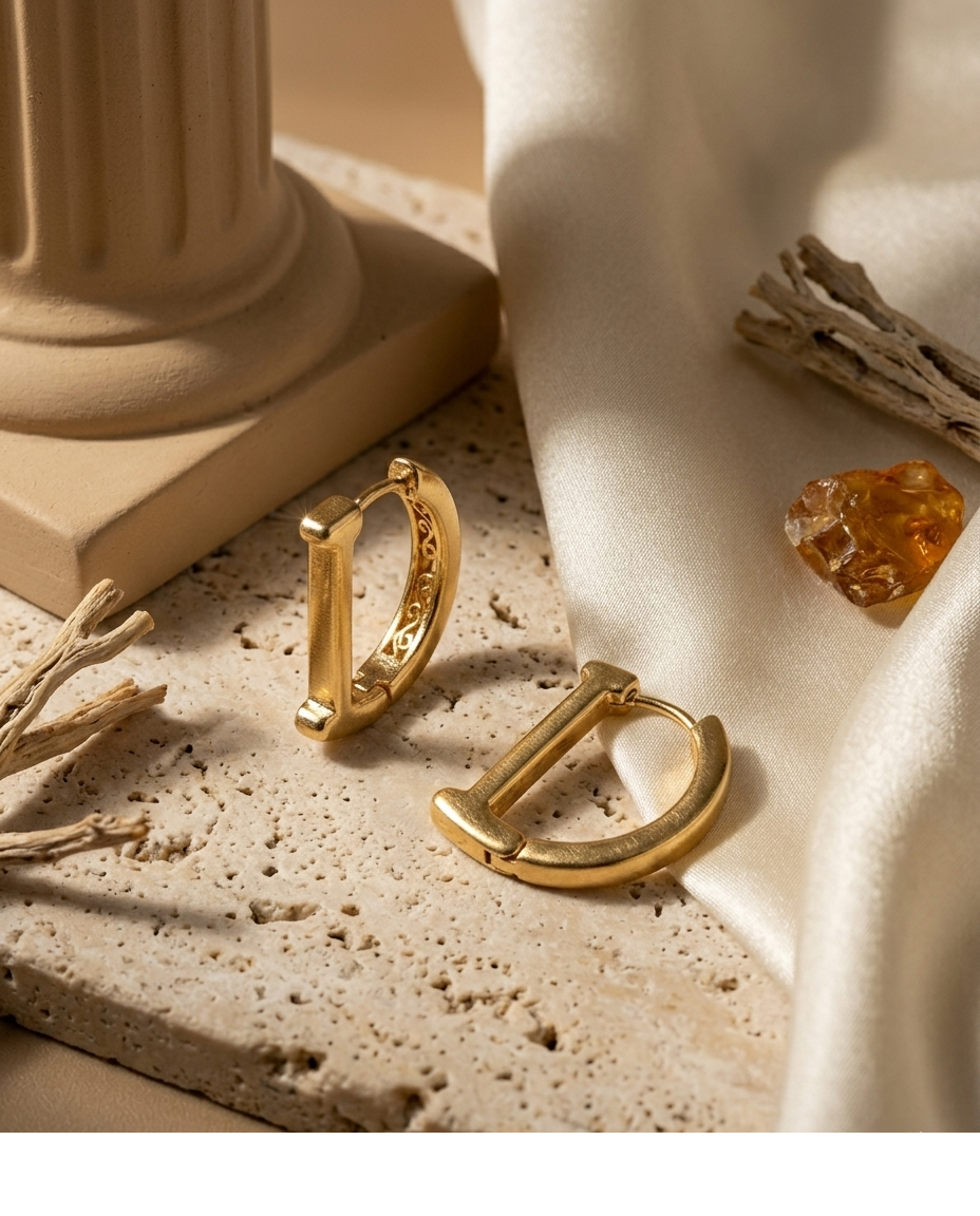 Gold Geometric Bar Huggie Hoop Earrings for Women