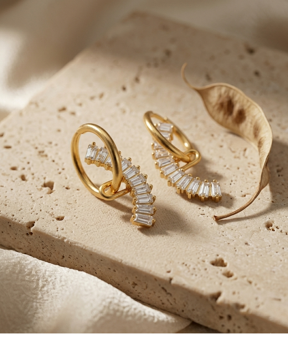 Baguette Crystal Crescent Hoop Earrings for Women