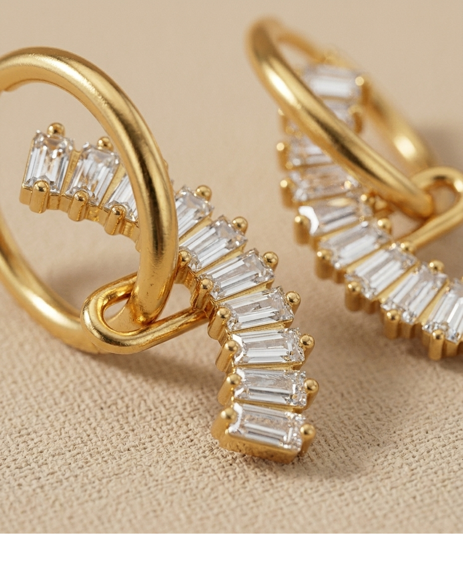 Baguette Crystal Crescent Hoop Earrings for Women