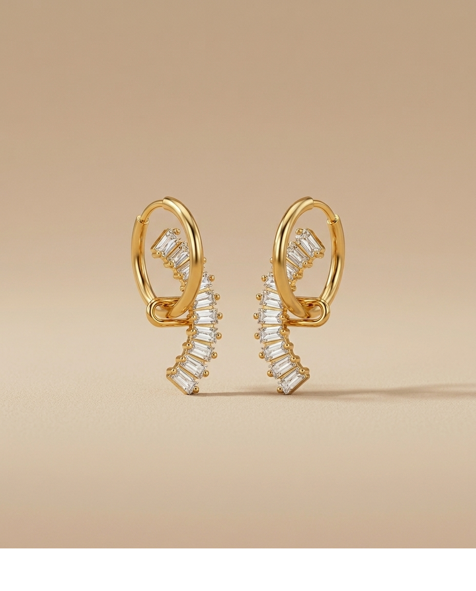 Baguette Crystal Crescent Hoop Earrings for Women