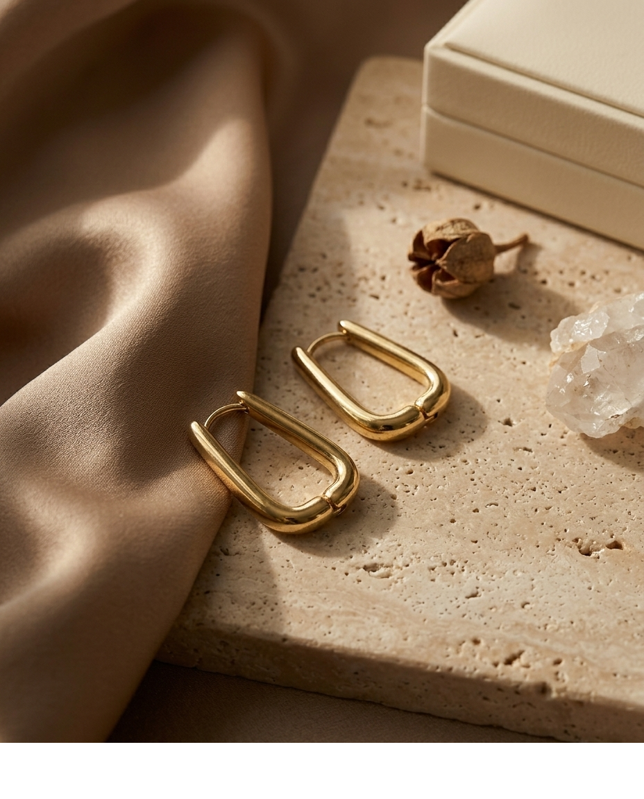Modern Geometric U-Shaped Gold Hoop Earrings for Women