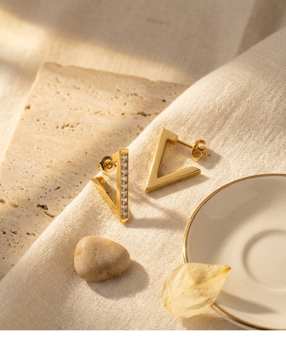 Geometric Triangle Gold Stud Earrings for Women