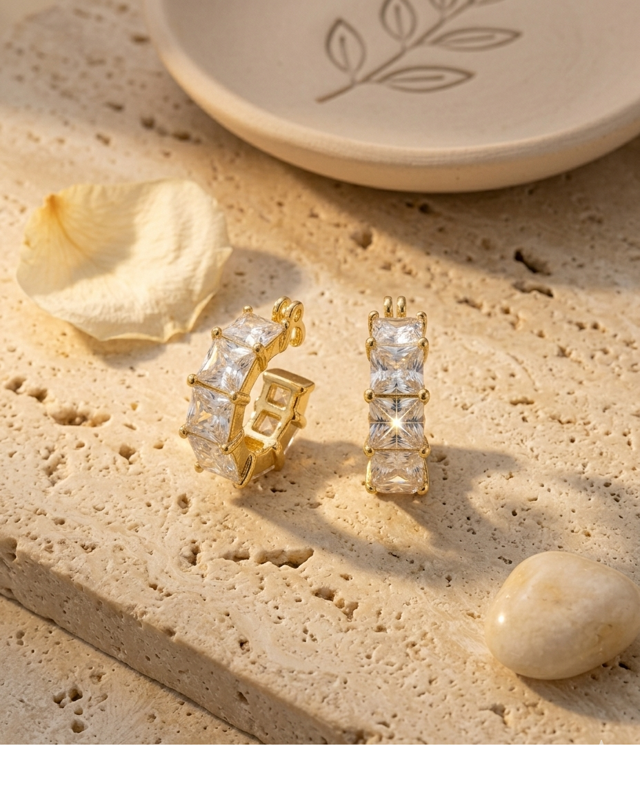 Luna Radiance Gold Plated Princess Cut CZ Hoop Earrings for Women