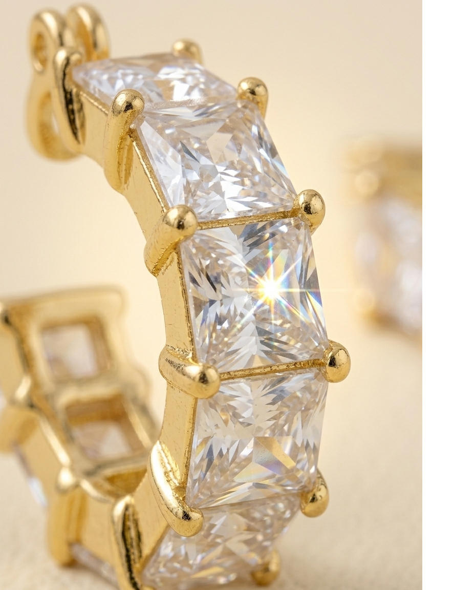 Luna Radiance Gold Plated Princess Cut CZ Hoop Earrings for Women