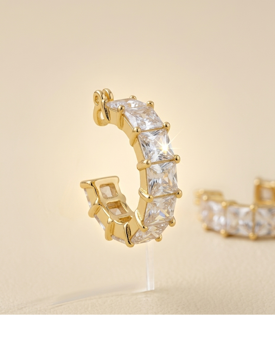 Luna Radiance Gold Plated Princess Cut CZ Hoop Earrings for Women