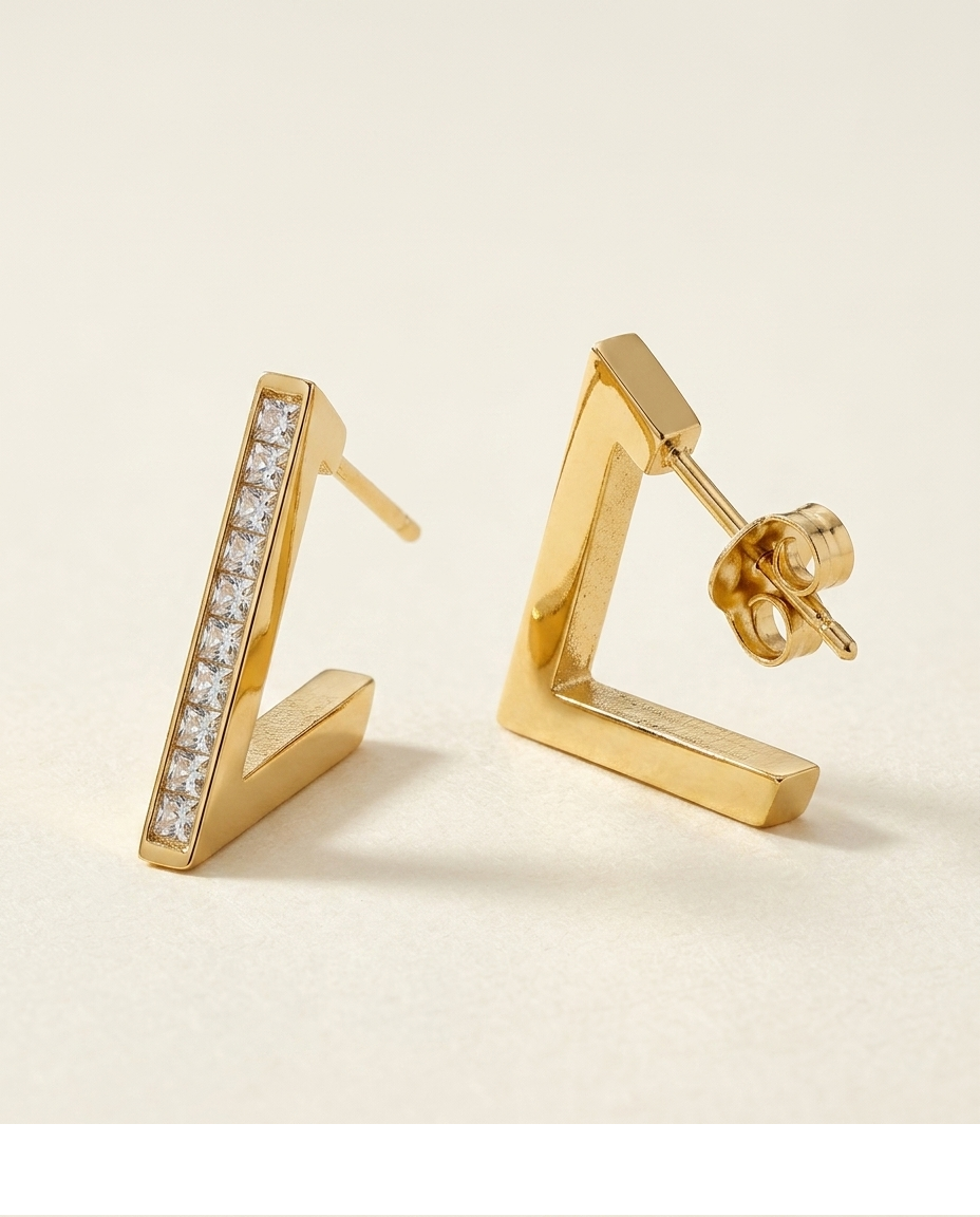 Geometric Triangle Gold Stud Earrings for Women