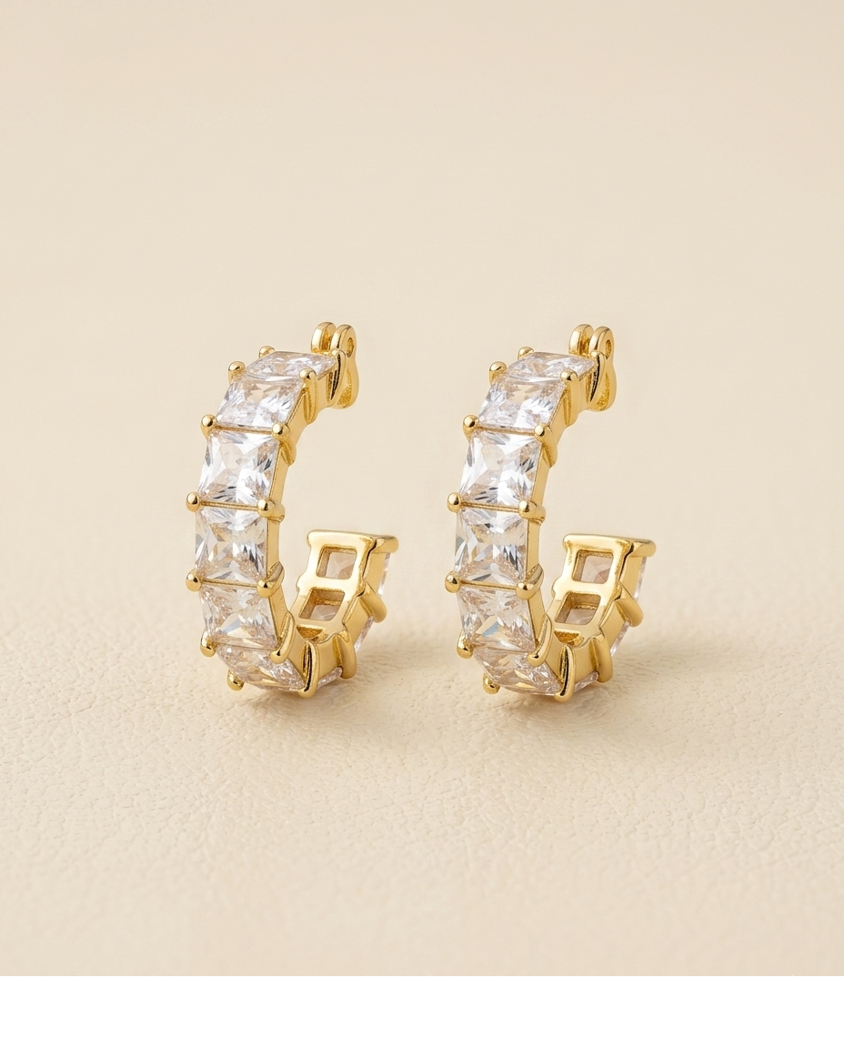 Luna Radiance Gold Plated Princess Cut CZ Hoop Earrings for Women