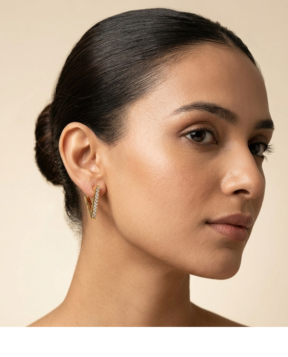 Geometric Triangle Gold Stud Earrings for Women