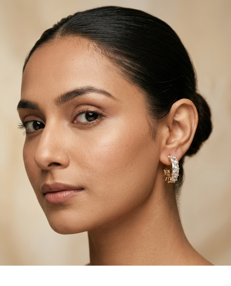 Luna Radiance Gold Plated Princess Cut CZ Hoop Earrings for Women