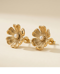 Gold Flower Pearl Stud Earrings for Women