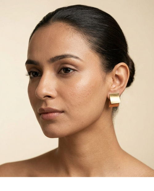 Aurelia Dual Tone Geometric Gold Plated Stud Earrings for Women
