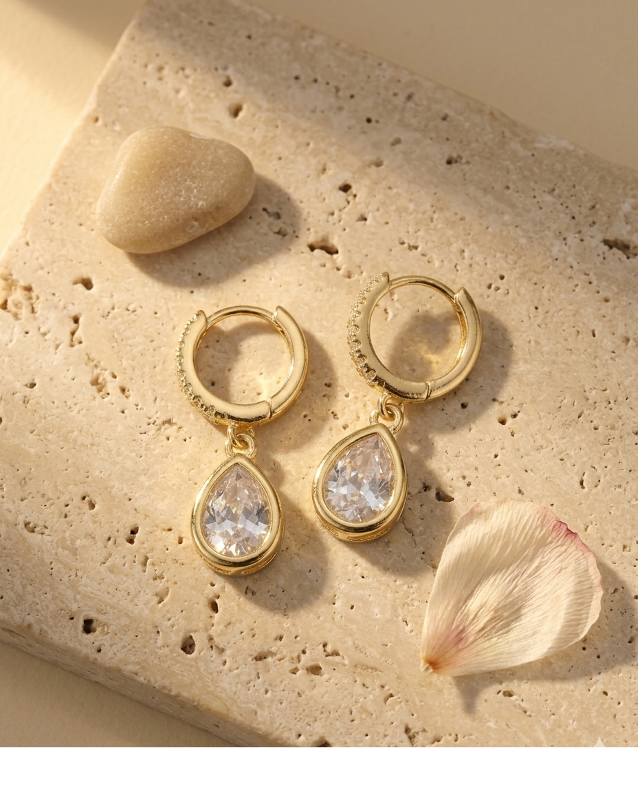Elara Teardrop CZ Gold Plated Hoop Earrings for Women