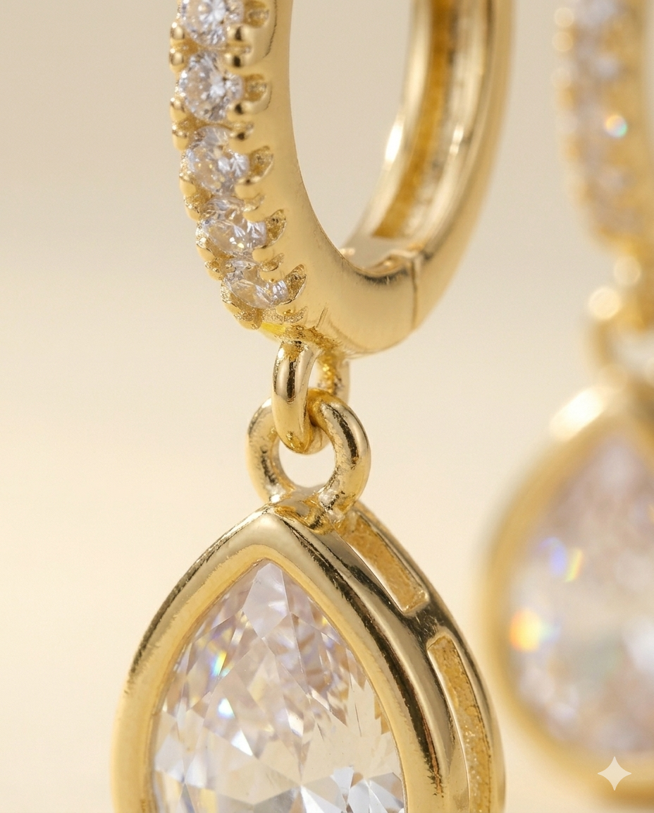 Elara Teardrop CZ Gold Plated Hoop Earrings for Women
