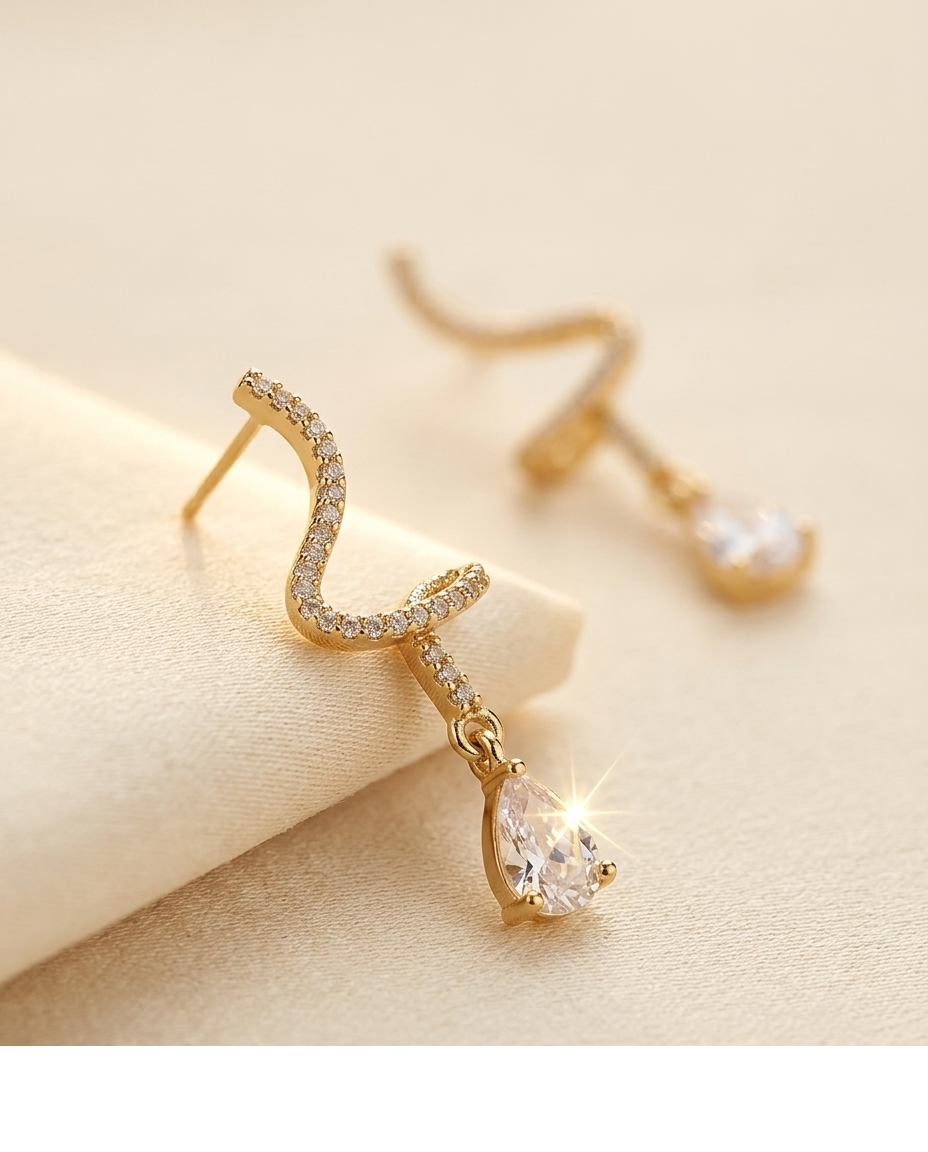 Seraphina Wave CZ Gold Plated Drop Earrings for Women