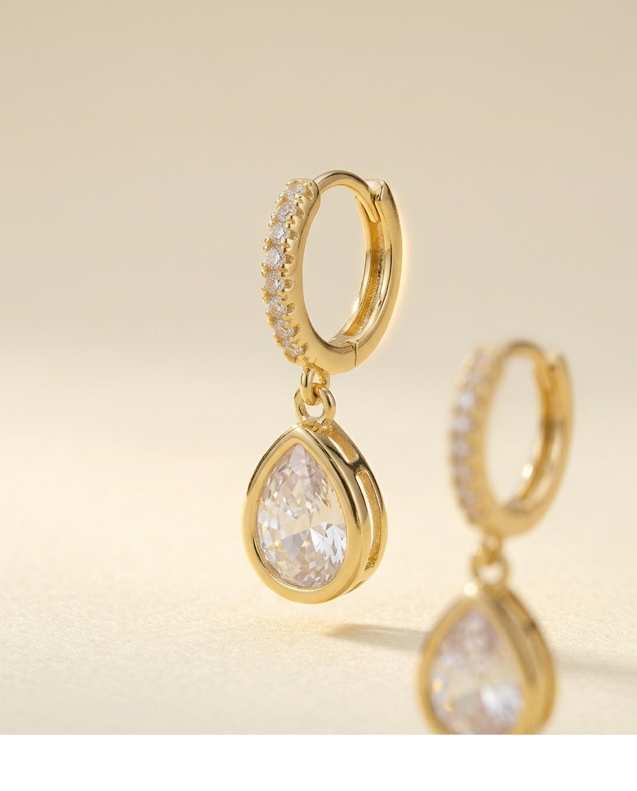 Elara Teardrop CZ Gold Plated Hoop Earrings for Women