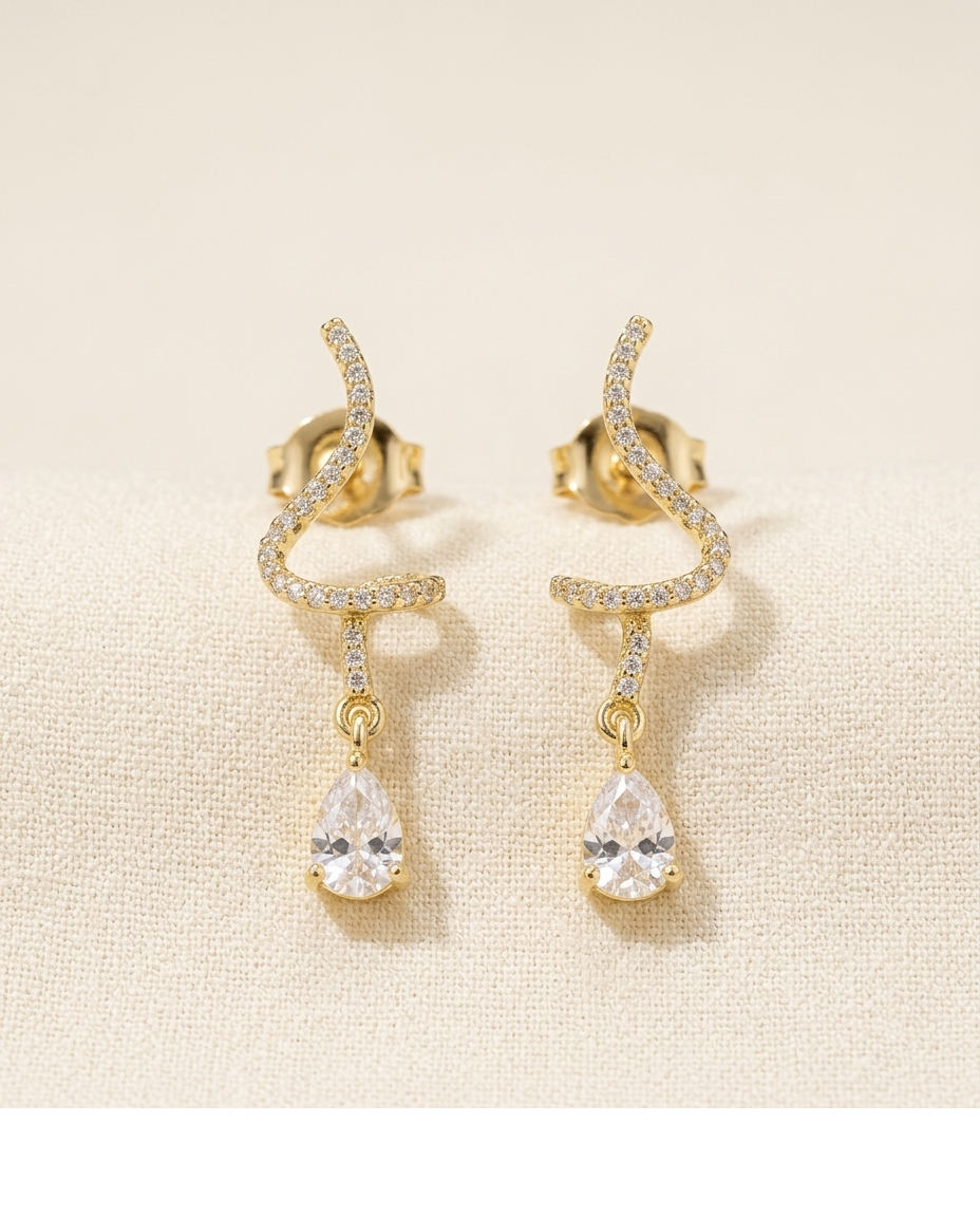 Seraphina Wave CZ Gold Plated Drop Earrings for Women