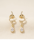 Seraphina Wave CZ Gold Plated Drop Earrings for Women