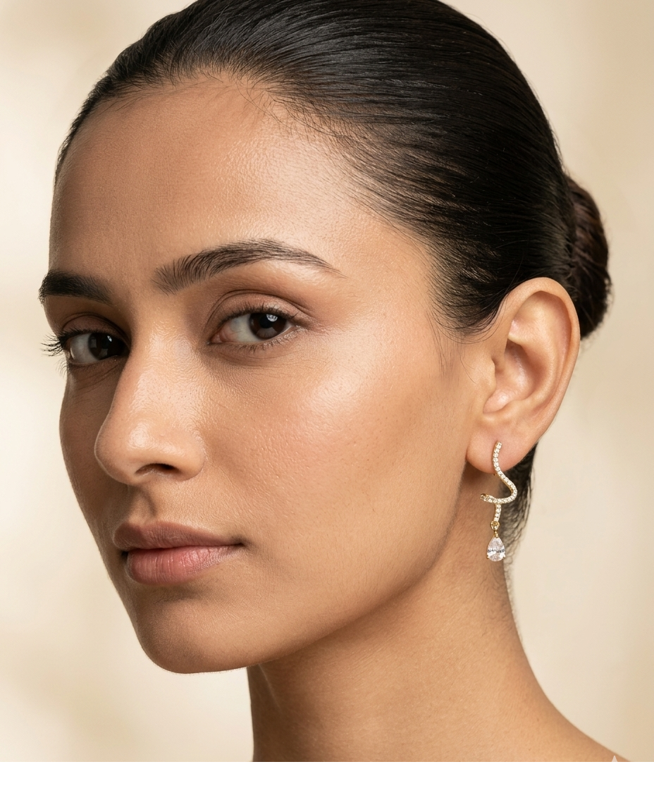 Seraphina Wave CZ Gold Plated Drop Earrings for Women