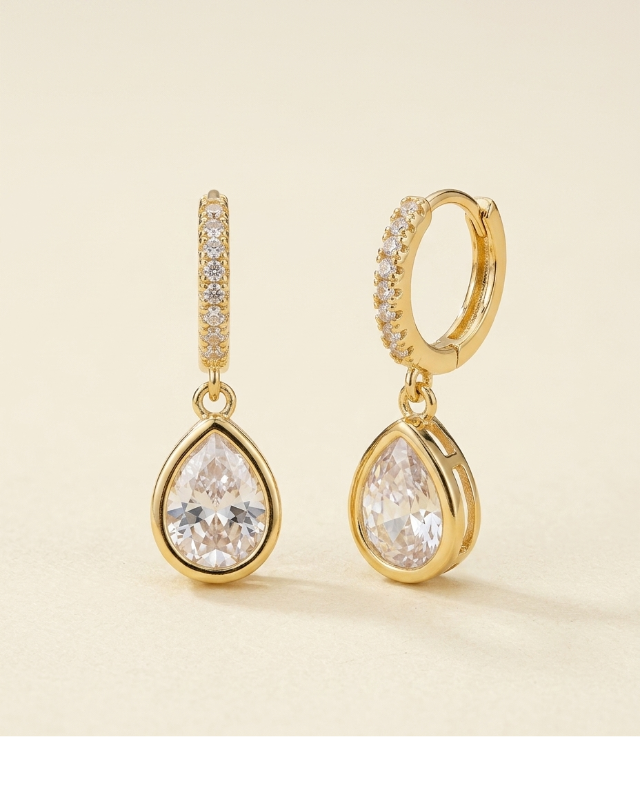 Elara Teardrop CZ Gold Plated Hoop Earrings for Women