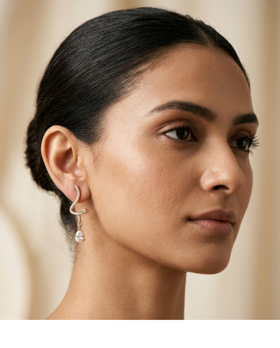 Seraphina Wave CZ Gold Plated Drop Earrings for Women