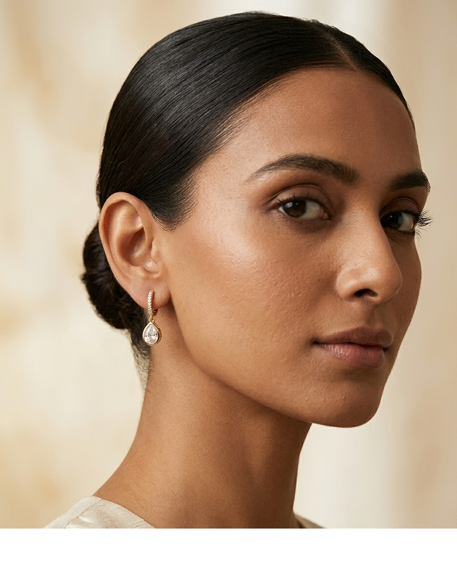 Elara Teardrop CZ Gold Plated Hoop Earrings for Women