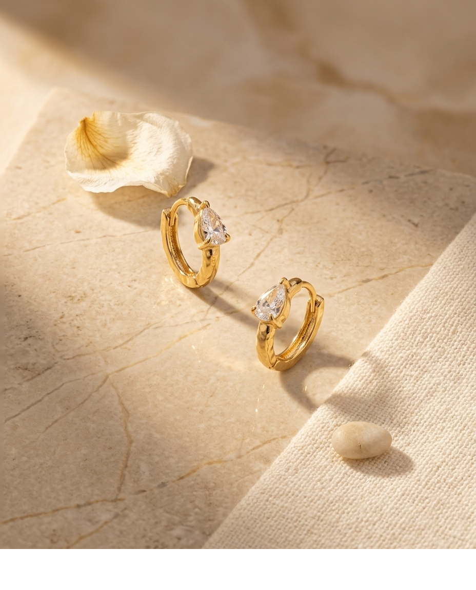Celeste Pear CZ Gold Plated Huggie Hoop Earrings for Women