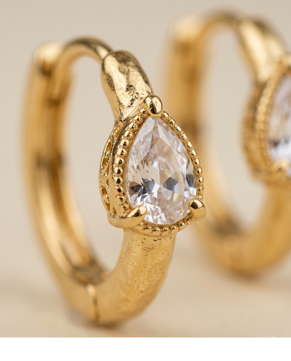 Celeste Pear CZ Gold Plated Huggie Hoop Earrings for Women