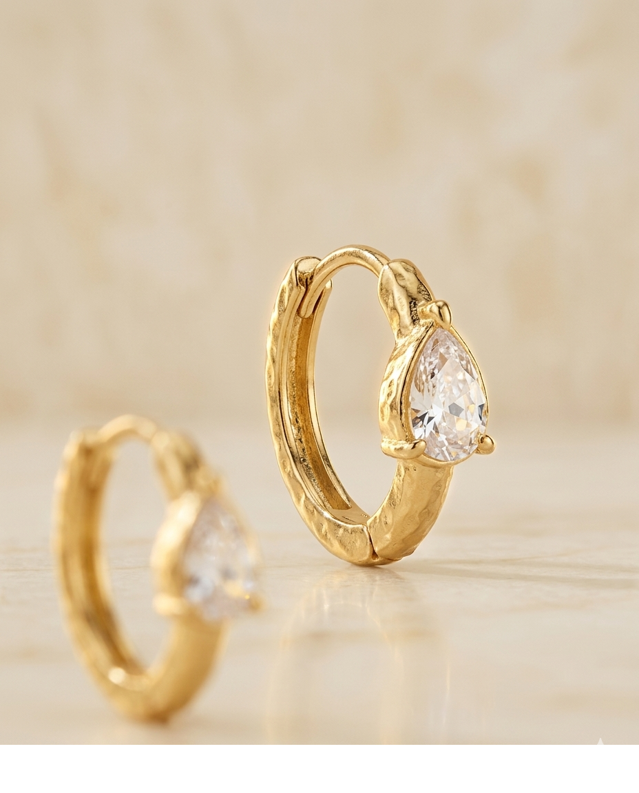 Celeste Pear CZ Gold Plated Huggie Hoop Earrings for Women