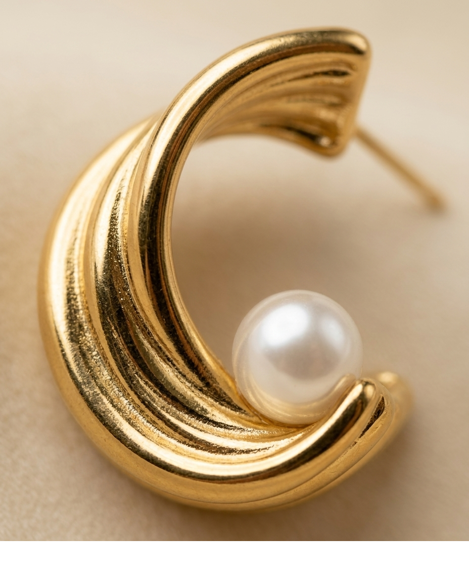 Aurielle Pearl Wave Gold Plated Statement Stud Earrings for Women