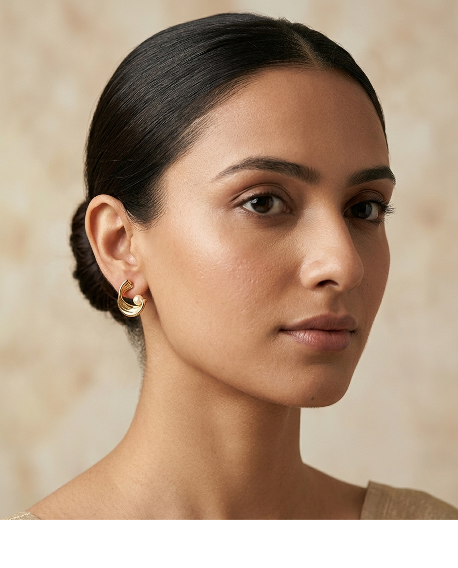 Aurielle Pearl Wave Gold Plated Statement Stud Earrings for Women