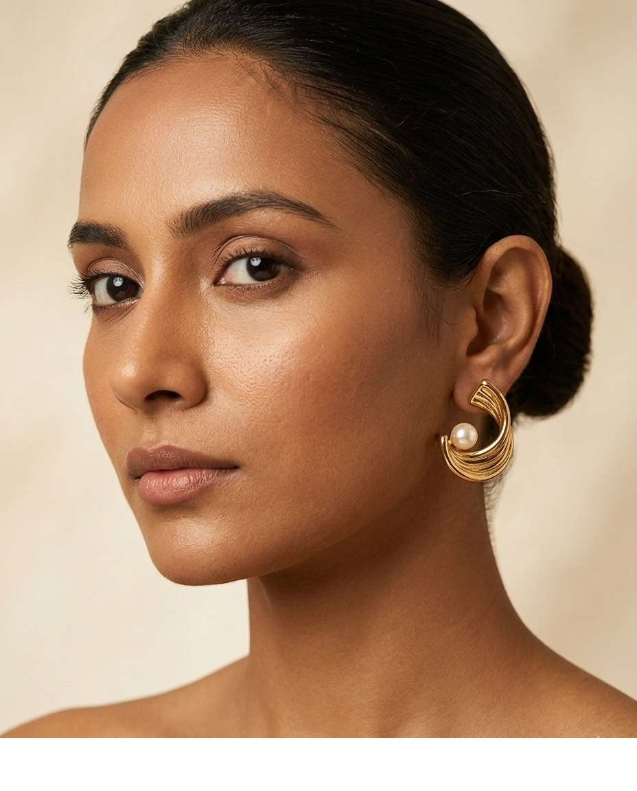 Aurielle Pearl Wave Gold Plated Statement Stud Earrings for Women