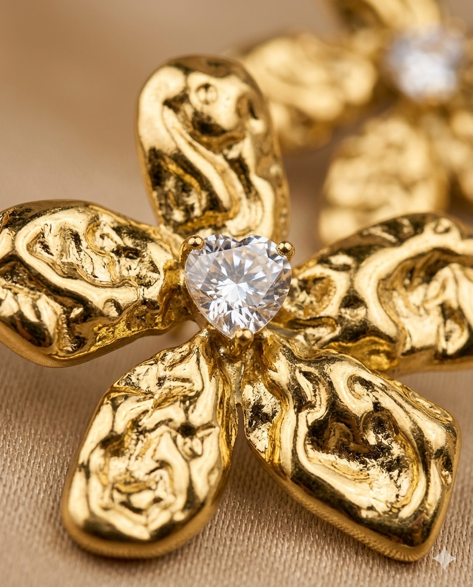 Bloom Aura Gold Plated Floral CZ Statement Stud Earrings for Women