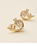 Celestial Orbit Gold Plated CZ Pearl Stud Earrings for Women