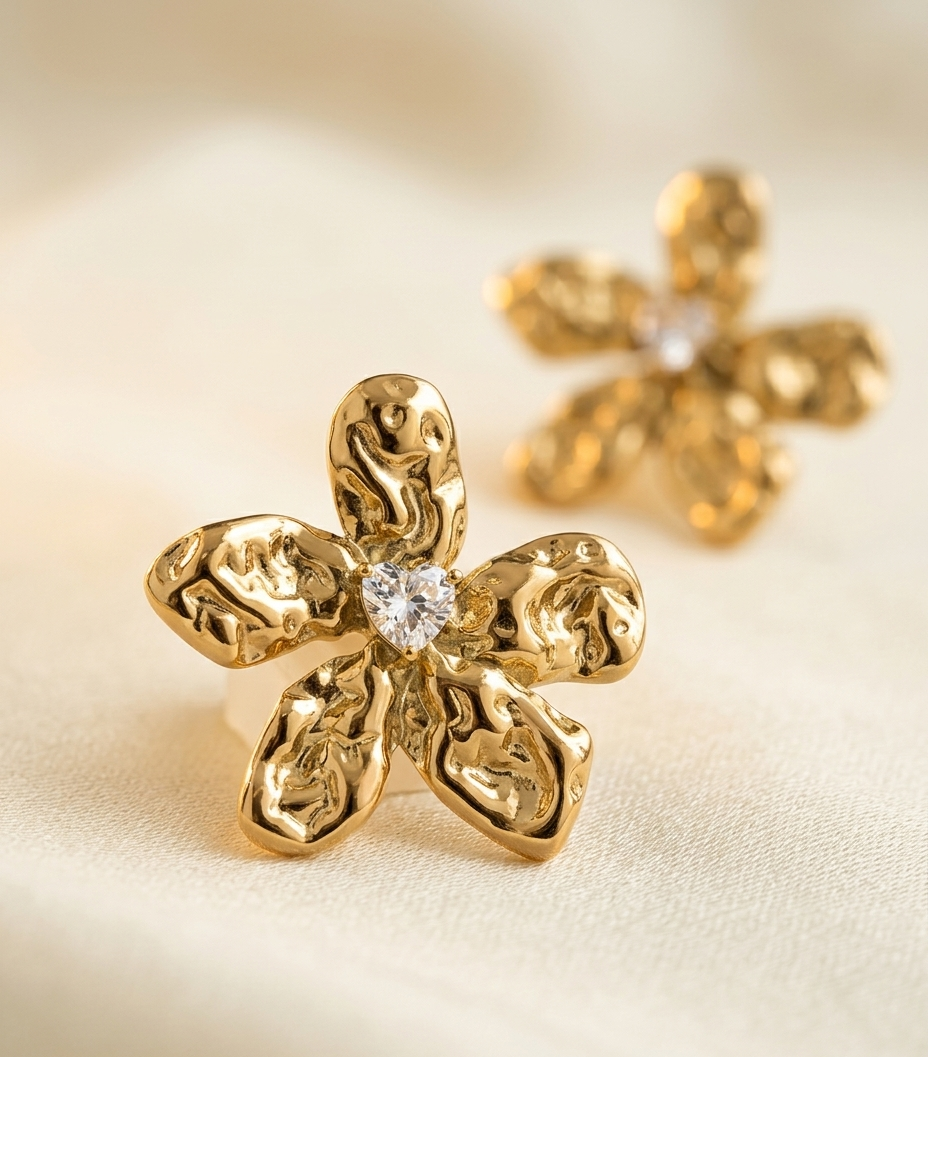 Bloom Aura Gold Plated Floral CZ Statement Stud Earrings for Women