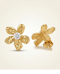 Bloom Aura Gold Plated Floral CZ Statement Stud Earrings for Women