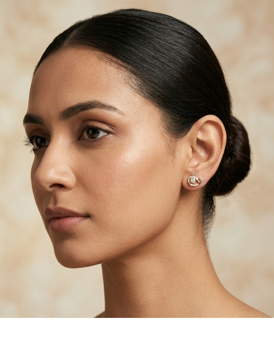 Celestial Orbit Gold Plated CZ Pearl Stud Earrings for Women