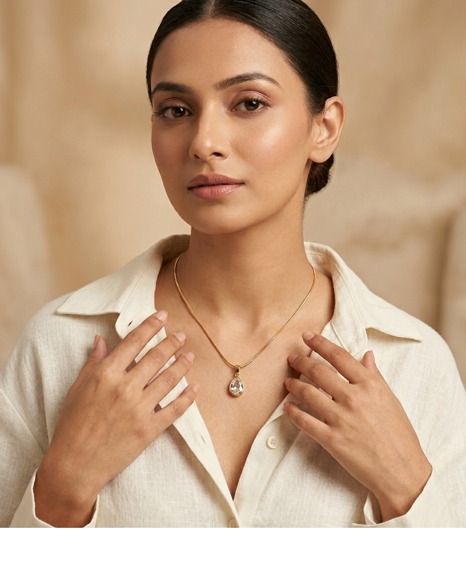 Classic Teardrop Crystal Pendant Necklace