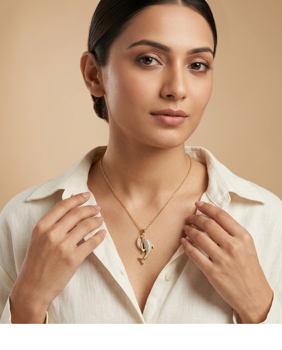 Crystal Dolphin Pendant Necklace in Gold