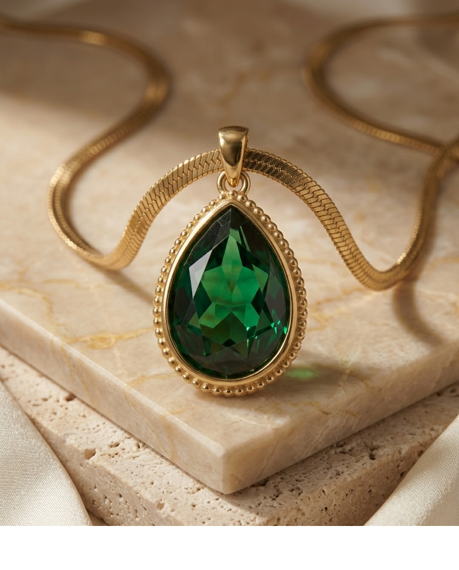 Emerald Teardrop Crystal Pendant Necklace
