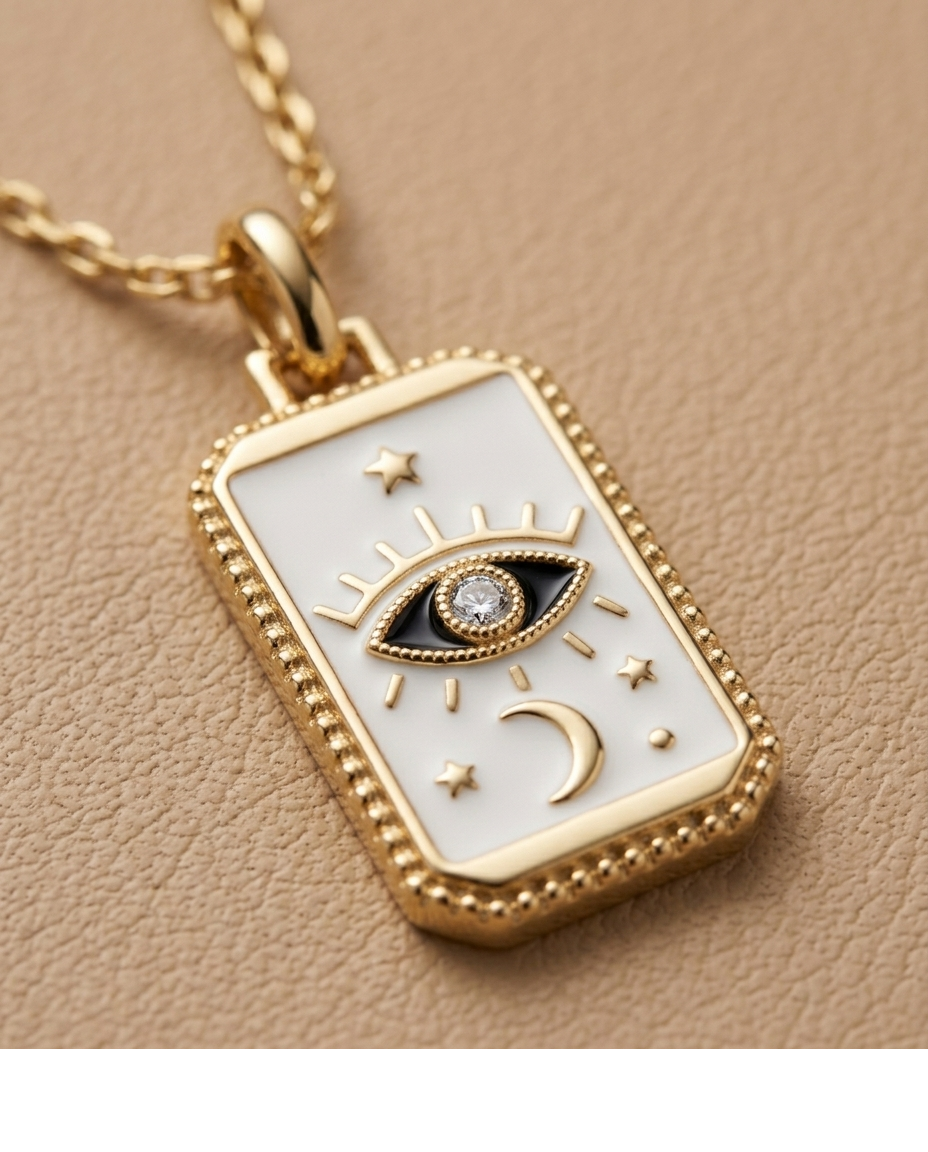 Celestial Evil Eye Pendant Necklace with White Enamel